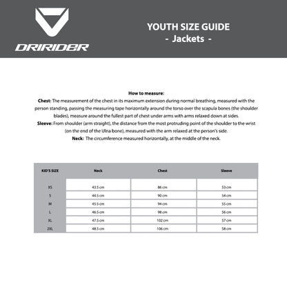 DRIRIDER Size Chart - YOUTH Jackets