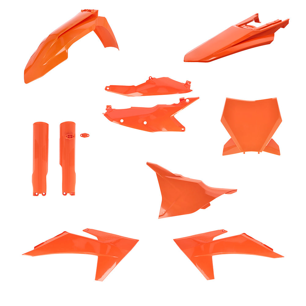 Acerbis Full Plastic Kits include front & rear fenders, front number plate, lower fork covers, radiator scoops, side panels