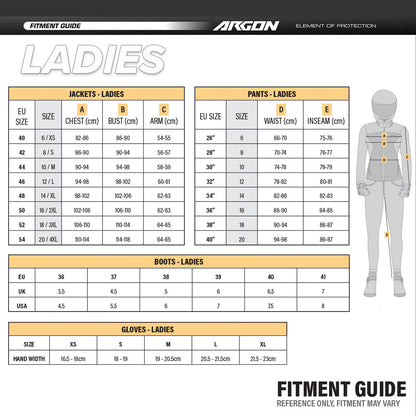 ARGON Fitment Guide - Ladies
