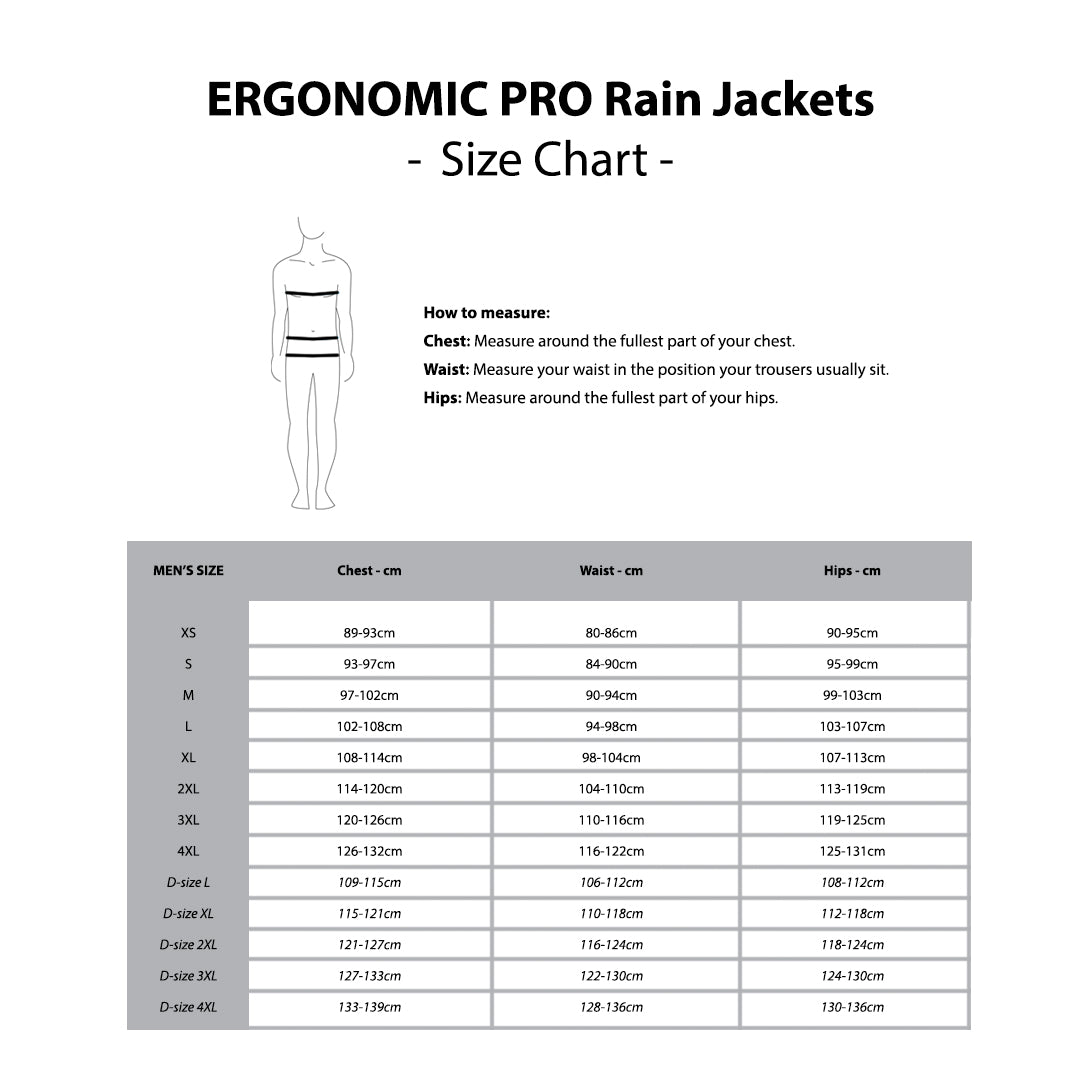 ERGO PRO Size Chart - Mens Jackets