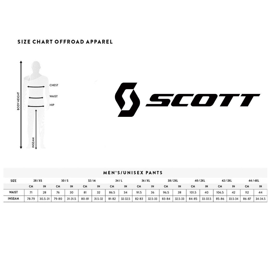 Scott OffRoad Pants_size chart