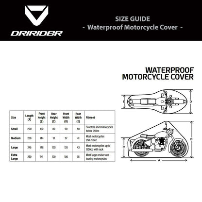 DRIRIDER Size Chart - WP Bike Covers